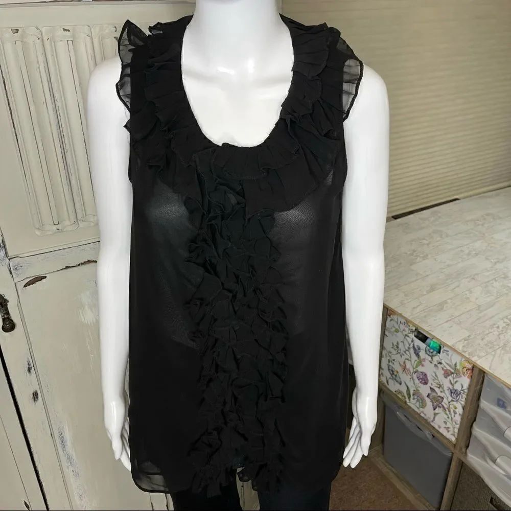 XXI Twenty One Black Ruffle Front Sleeveless Blouse Top Size Small
